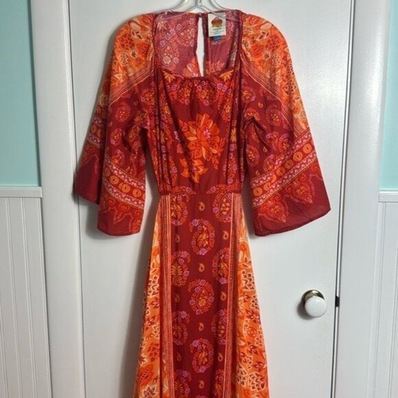 Farm Rio Printed Cutout Tiered-Hem Dress Size Medium - Picture 4 of 16